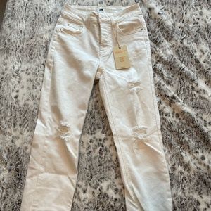 NWT High Rise Distressed Boyfriend White Jeans
